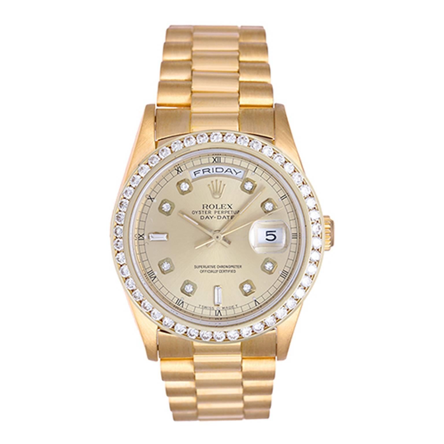 Rolex Yellow Gold Diamond President Day-Date Automatic Wristwatch Ref 18238
