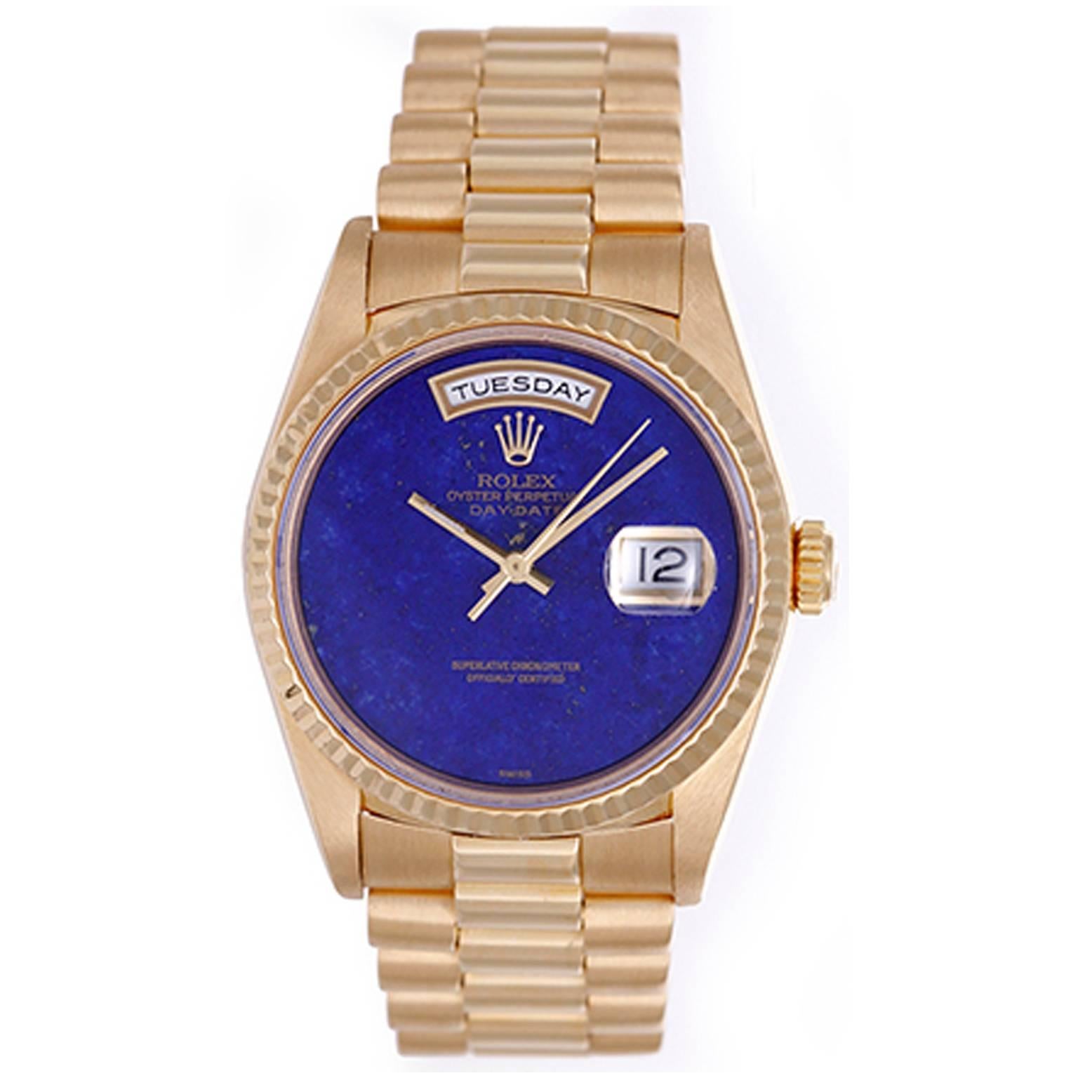 Rolex yellow gold President Day-Date Custom Lapis Dial Wristwatch ref 18238 