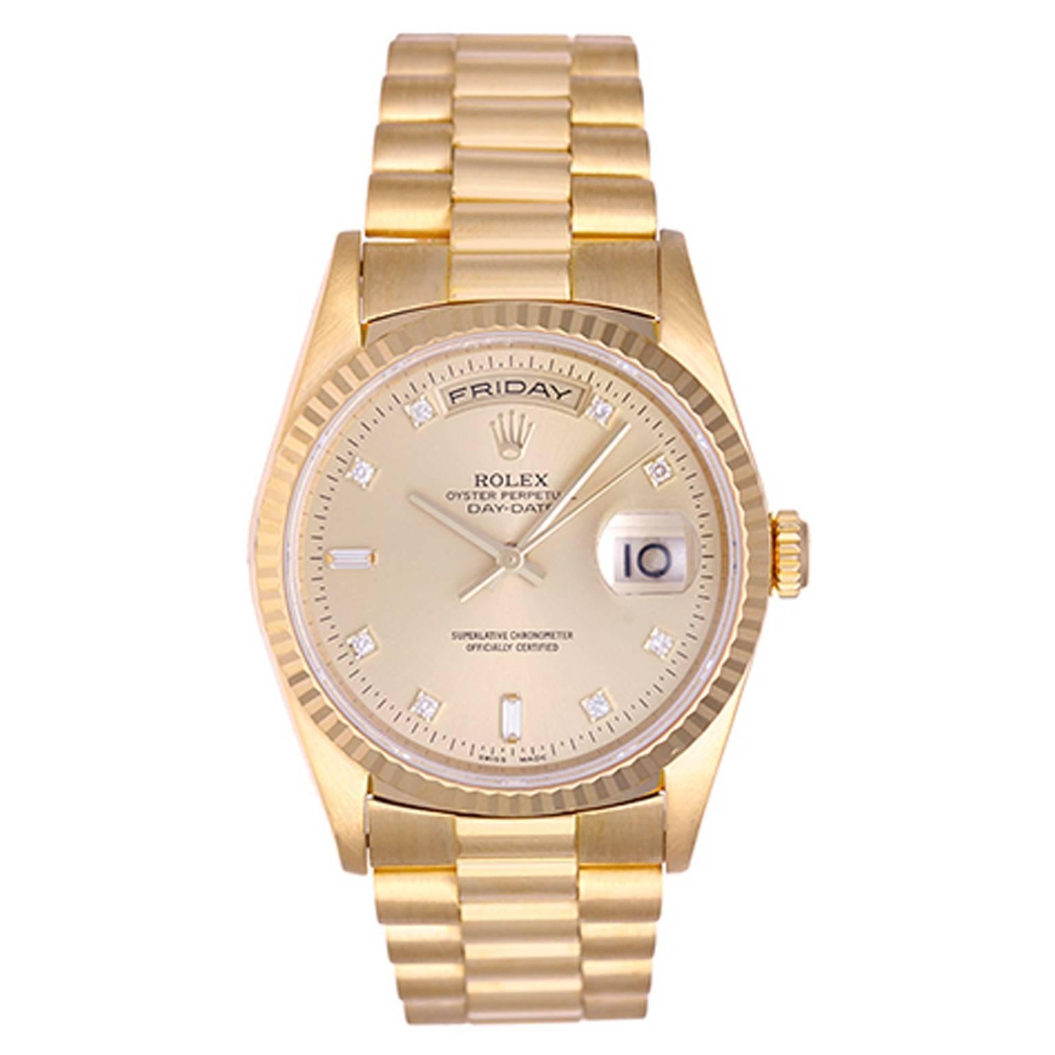 Rolex yellow gold President Day-Date Diamond Automatic Wristwatch ref 18238