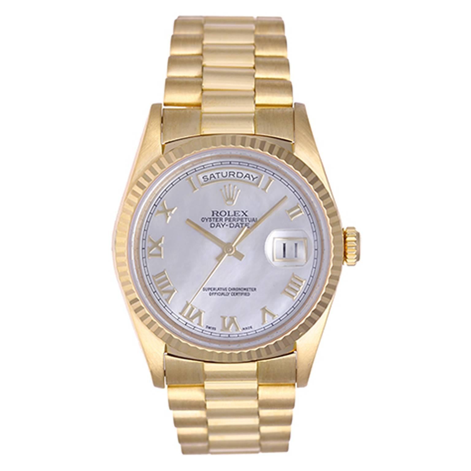 Rolex yellow gold President Day-Date Mother-of-Pearl Dial Automatic Wristwatch 