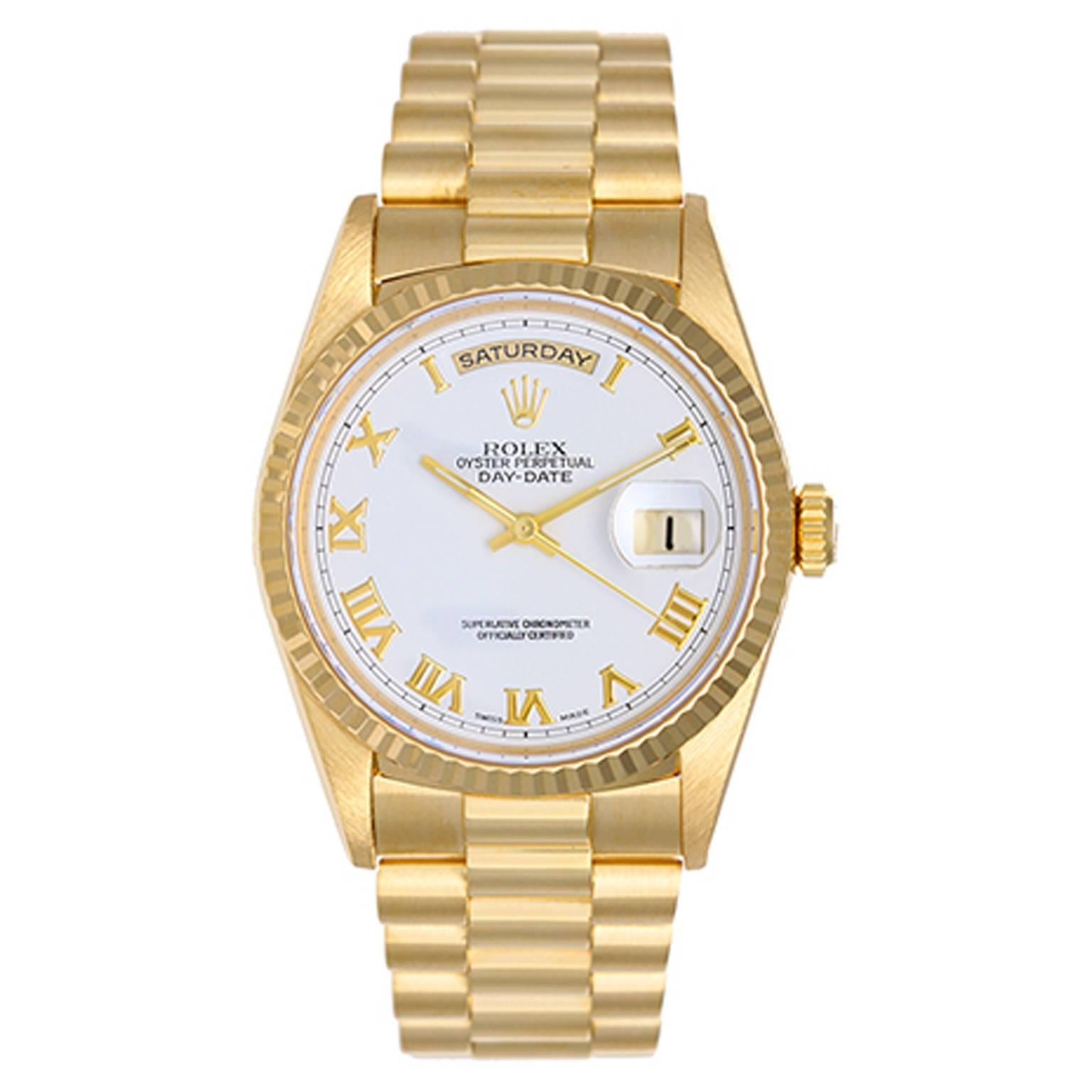 Rolex yellow gold White dial President automatic wristwatch ref 18238