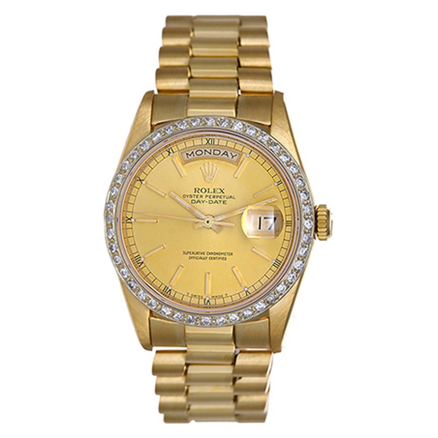 Rolex yellow gold President Day-Date Champagne dial Automatic wristwatch 