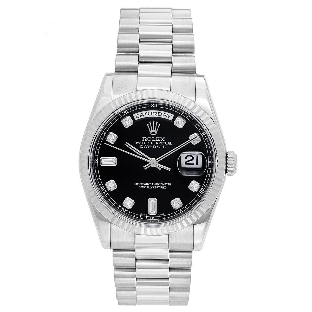 Rolex White Gold Diamond President Day-Date Automatic Wristwatch Ref 118239