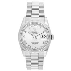 Rolex White Gold President Day-Date Rhodium Roman Dial Automatic Wristwatch