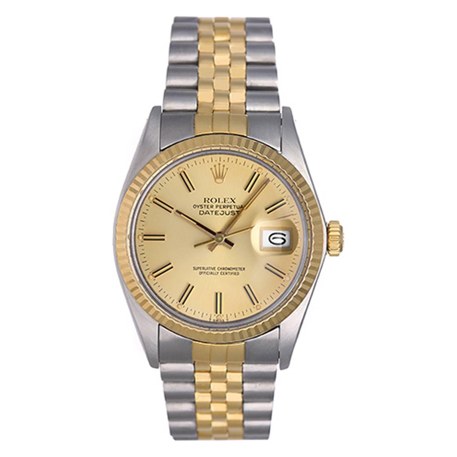 Rolex Yellow Gold Stainless Steel Datejust Automatic Wristwatch Ref 16013