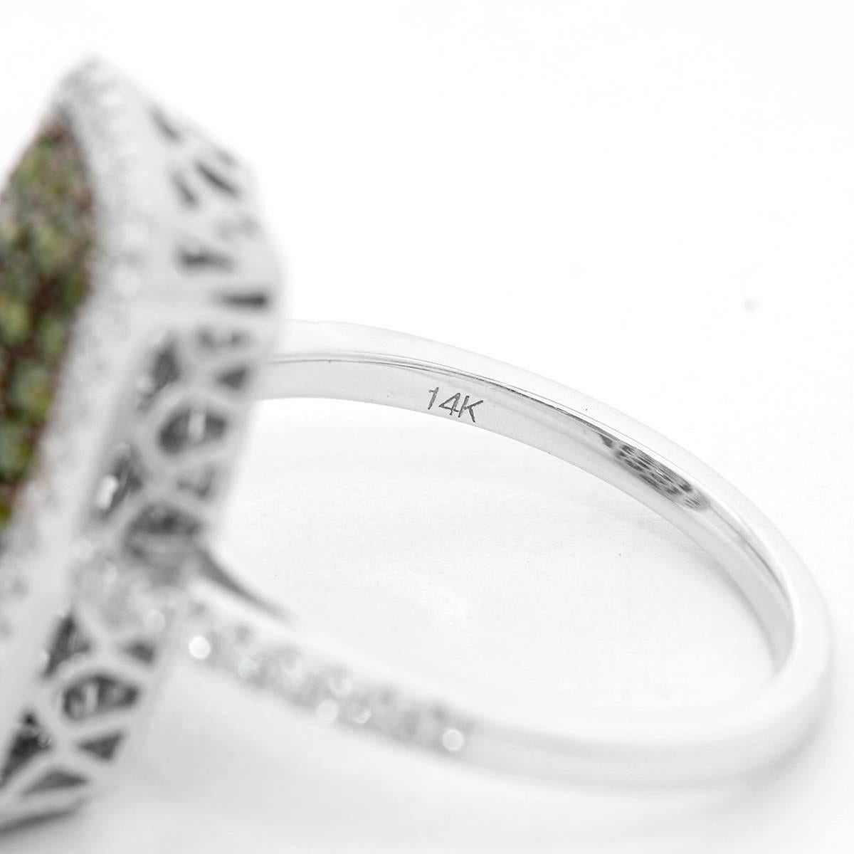 Green Pave Diamond Ring with White Diamond Halo In Excellent Condition In Dallas, TX