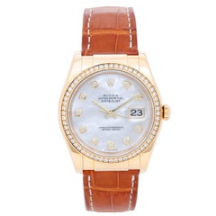 Rolex Yellow Gold Diamond Mother-of-Pearl Datejust Automatic Wristwatch