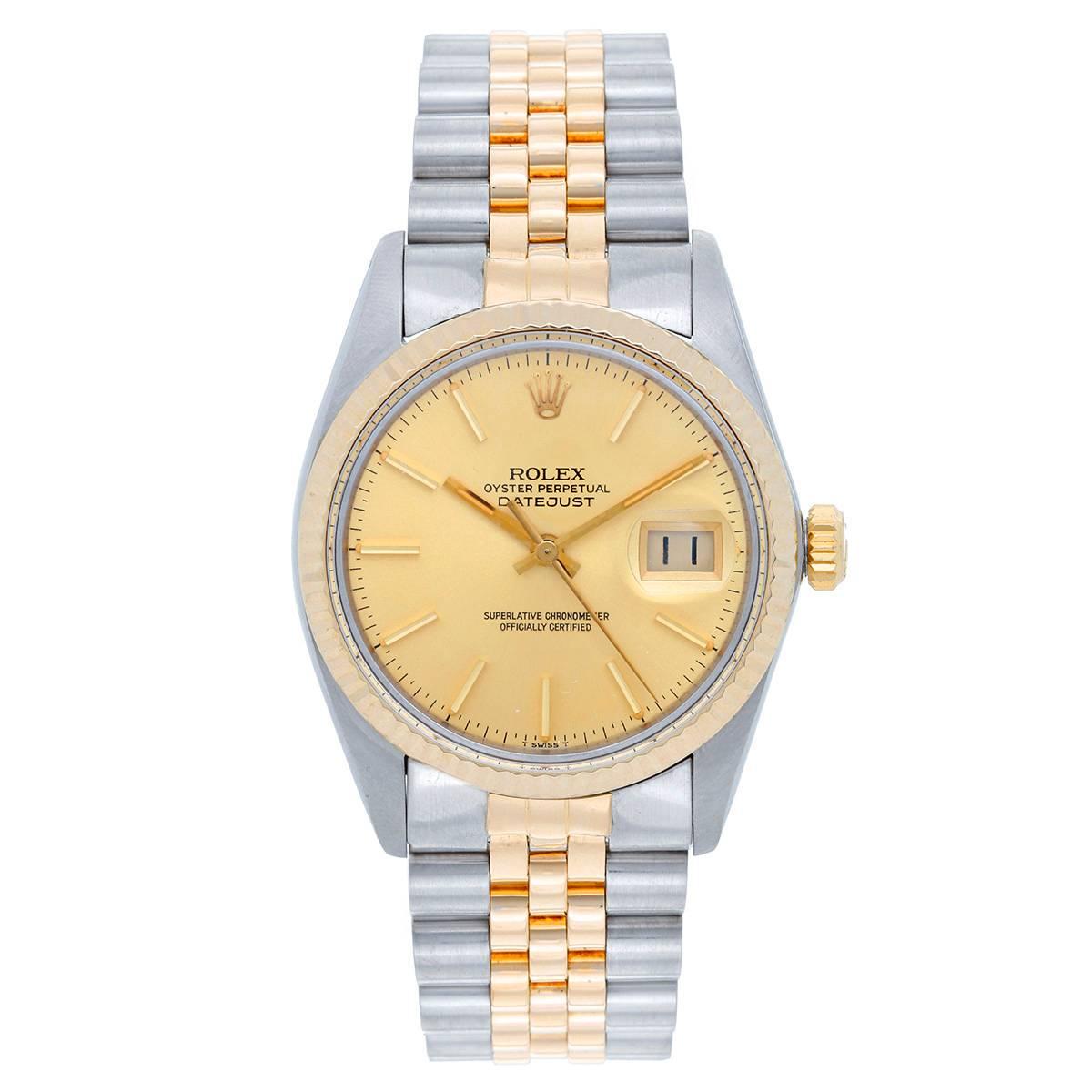 Rolex Yellow Gold Stainless Steel Datejust Automatic Wristwatch Ref 16013