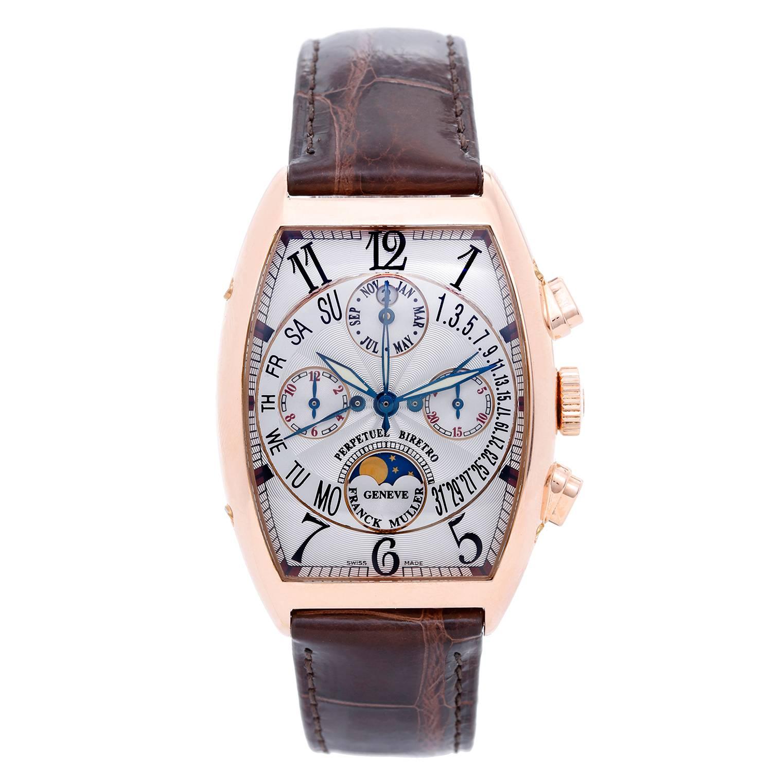 Franck Muller Rose Gold Perpetual Moonphase Bi-Retro Chronograph Wristwatch