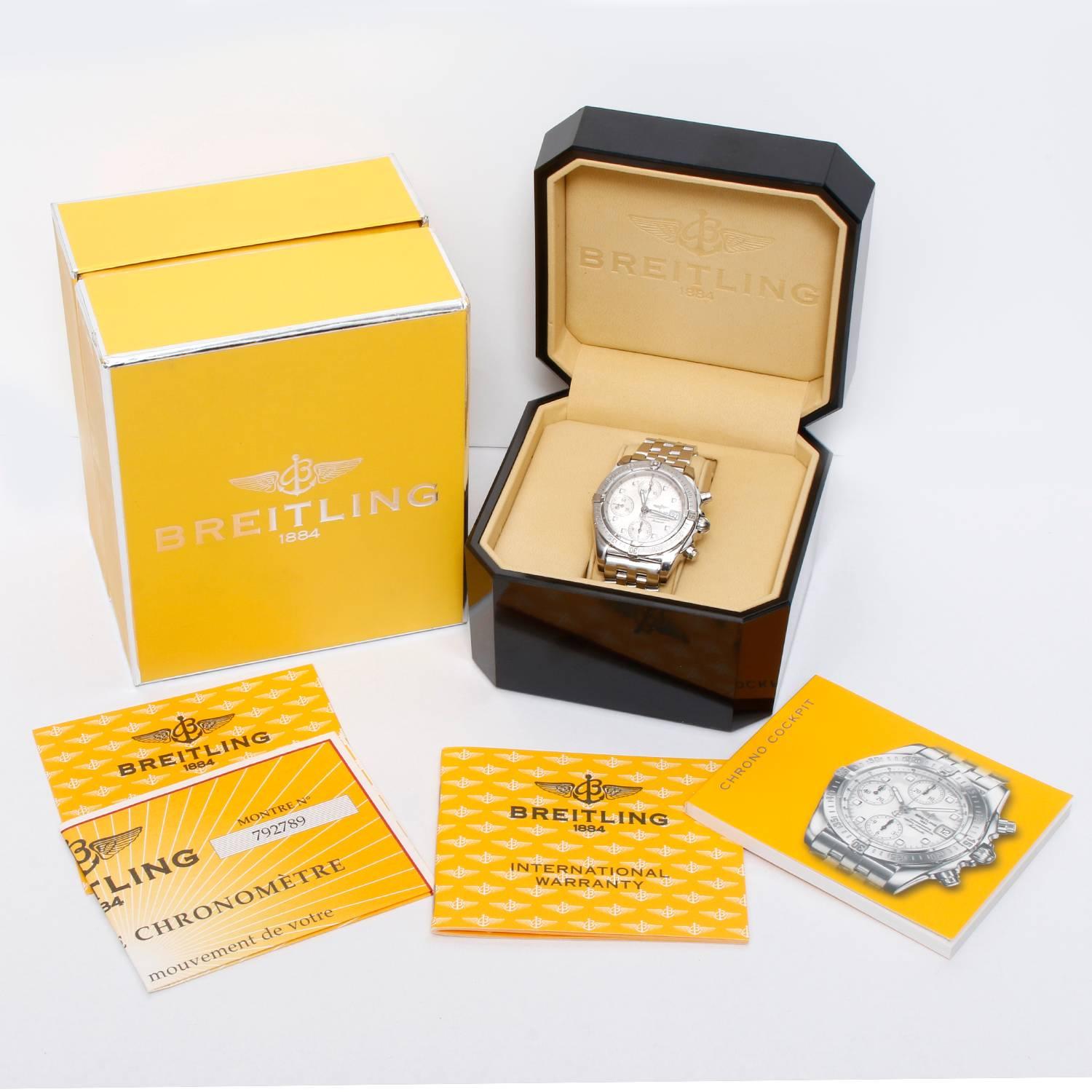 Breitling Stainless Steel Chrono Cockpit Chronograph Automatic Wristwatch A13357 In Excellent Condition In Dallas, TX