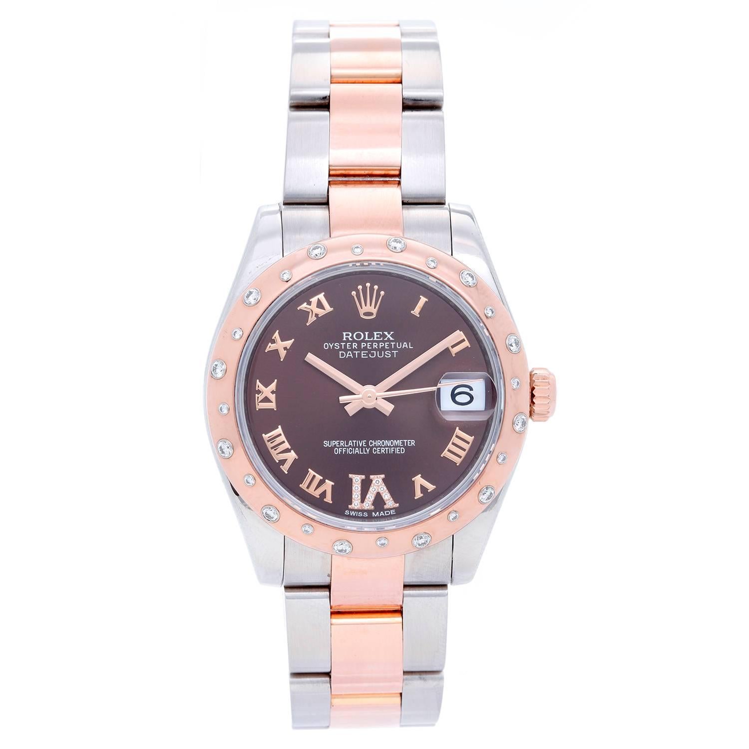 Rolex Ladies Rose Gold Everose Steel Diamond Datejust Automatic Wristwatch