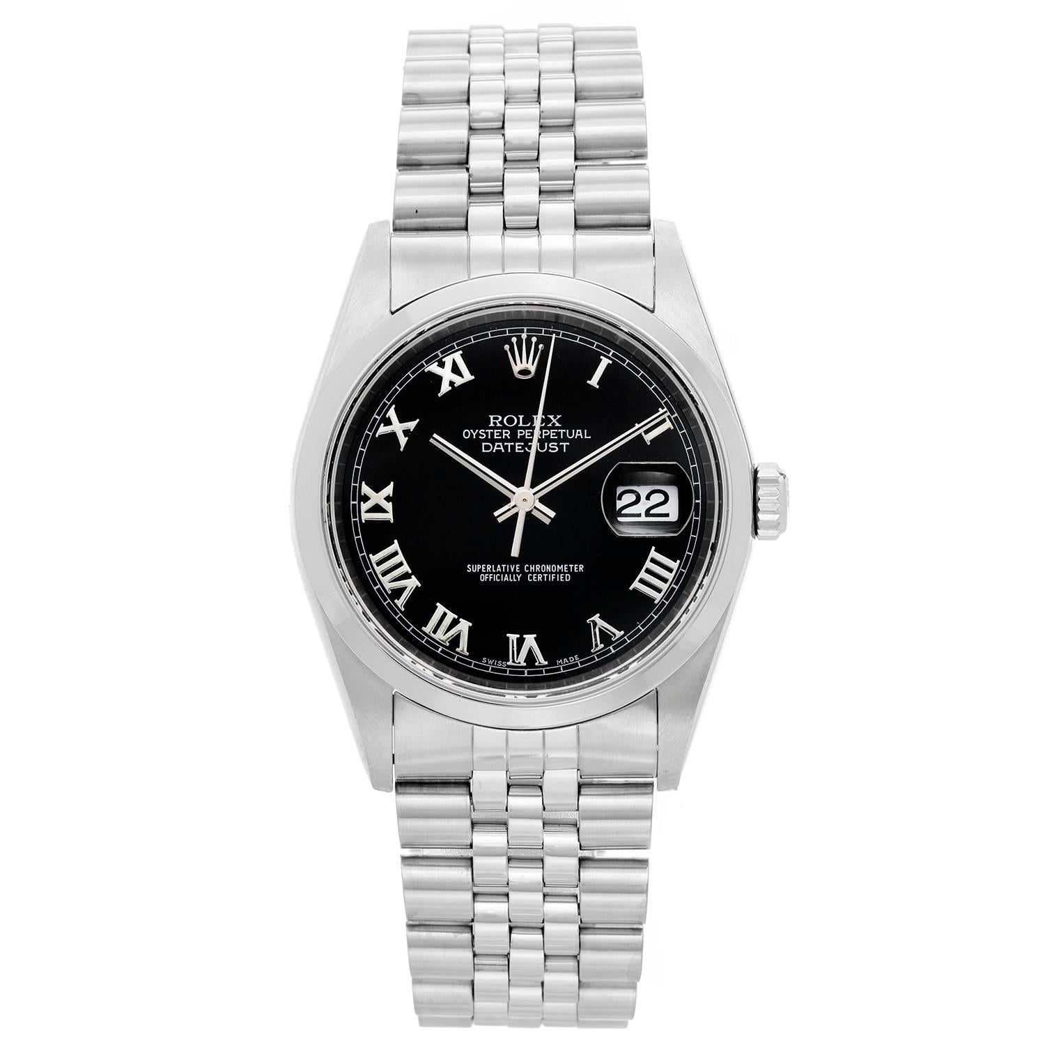 Rolex Stainless Steel Datejust Roman Numerals Automatic Wristwatch Ref 16200