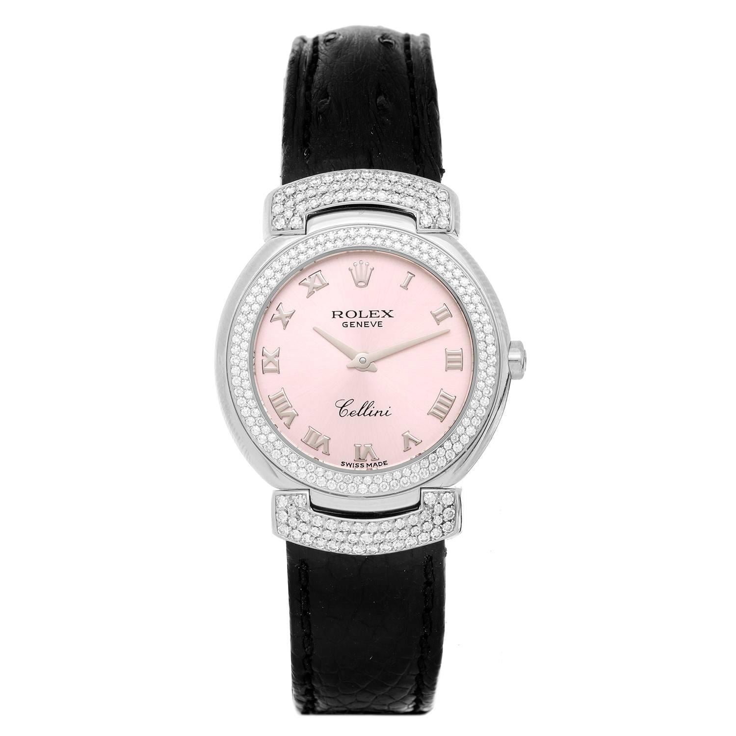 Rolex Ladies White Gold Cellini Cellissima Silver-Rose Dial Quartz Wristwatch