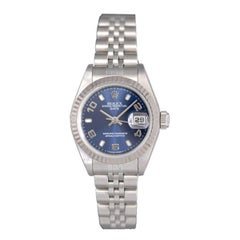 Rolex Ladies White Gold Stainless Steel Datejust Blue Dial Automatic Wristwatch