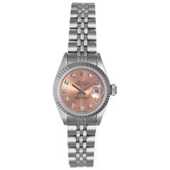 Vintage Rolex Ladies White Gold Stainless Steel Diamond Datejust Automatic Wristwatch