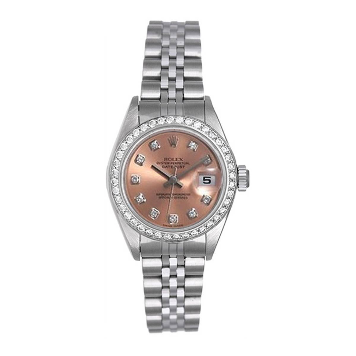 Rolex Ladies Stainless Steel White Gold Diamond Datejust Automatic Wristwatch