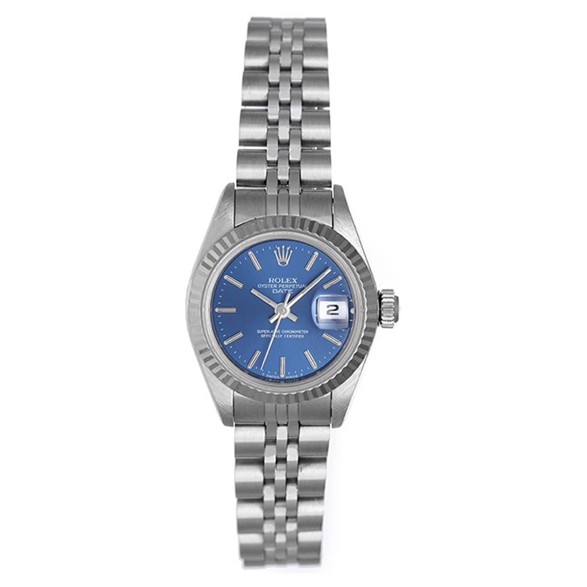 Rolex Ladies Stainless Steel Blue Dial Datejust automatic Wristwatch