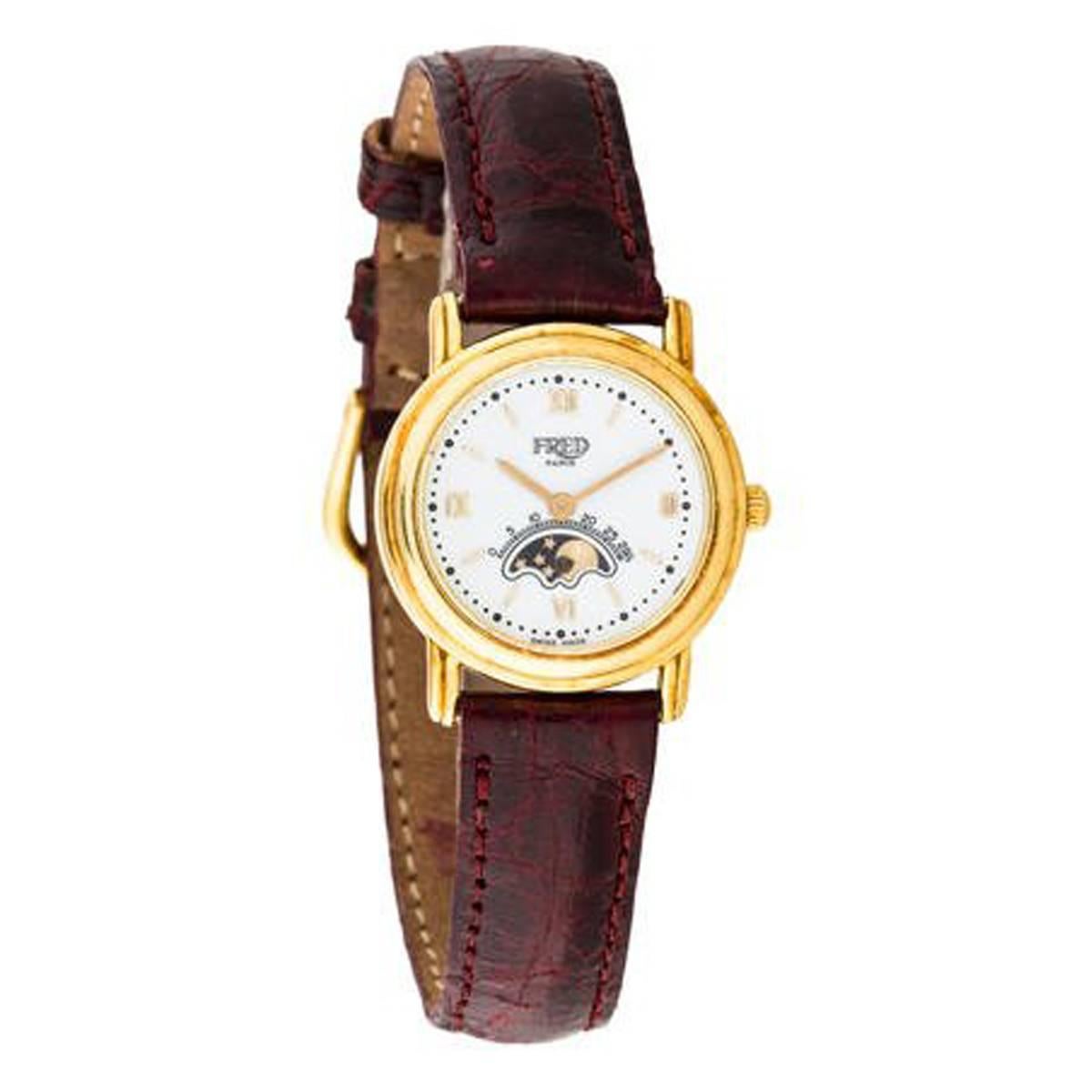 Fred of Paris Ladies Yellow Gold White Dial Quartz Wristwatch