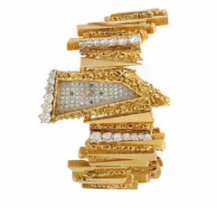 1970's Ladies Yellow Gold Diamond Emerald Bracelet Wristwatch