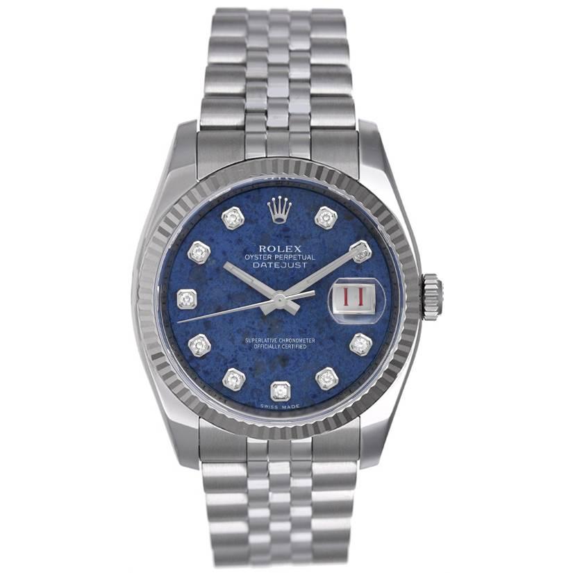Rolex Stainless Steel Sodalite Dial Datejust Automatic Wristwatch Ref 116234
