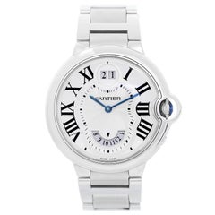 Cartier Stainless Steel Ballon Bleu Two Timezone Midsize Quartz Wristwatch 