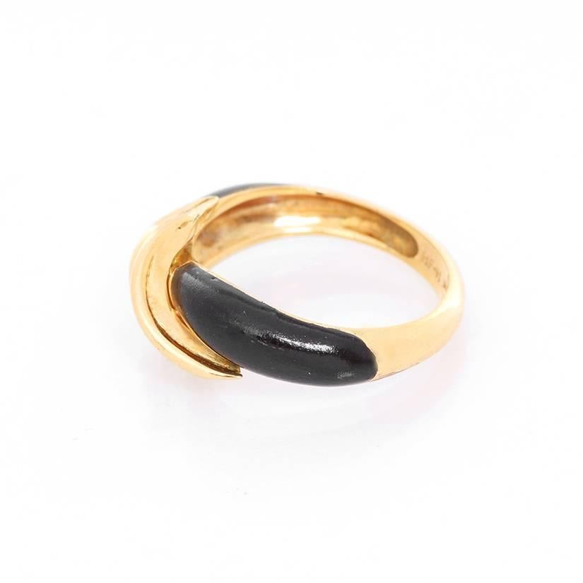 Women's Black Enamel Yellow Gold Diamond Ring