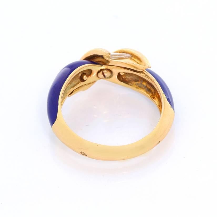 Women's Blue Enamel Yellow Gold Diamond Ring