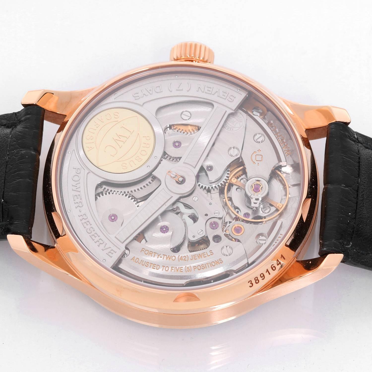 IWC Portuguese Rose Gold 7 Day Power Reserve Automatic Wristwatch  In Excellent Condition In Dallas, TX