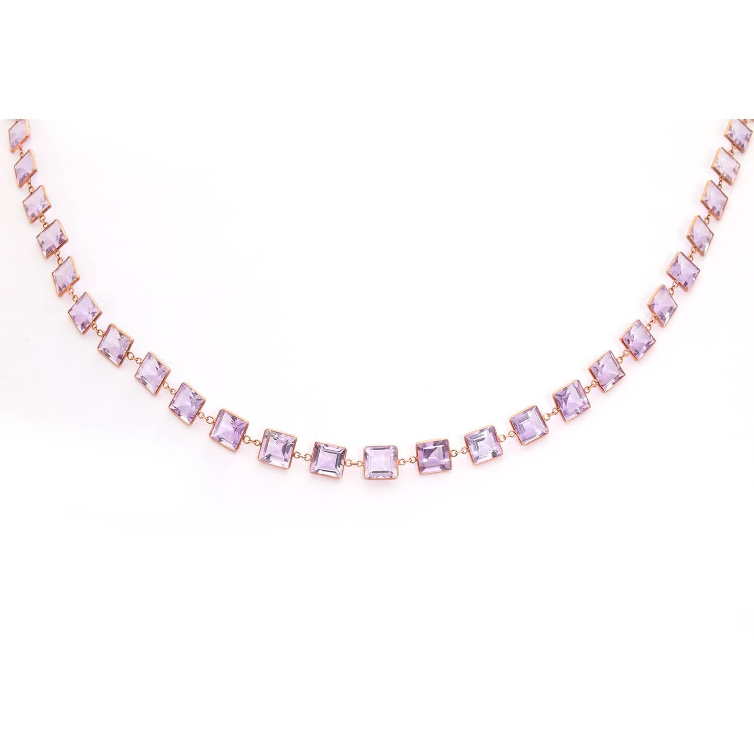 Women's Chic 14 Karat Rose Gold Pink Amethyst by the Yard Necklace