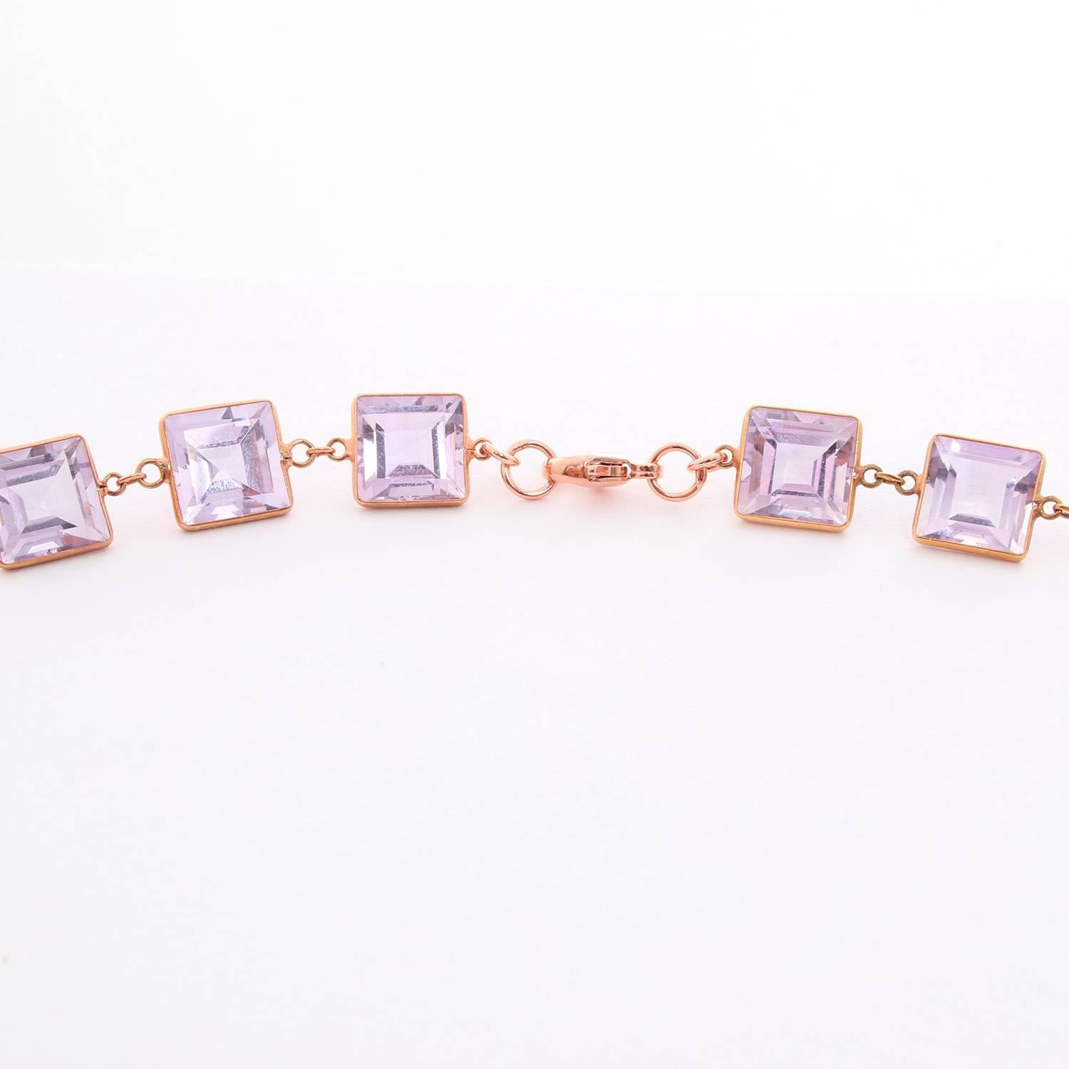 Chic 14 Karat Rose Gold Pink Amethyst by the Yard Necklace In New Condition In Dallas, TX