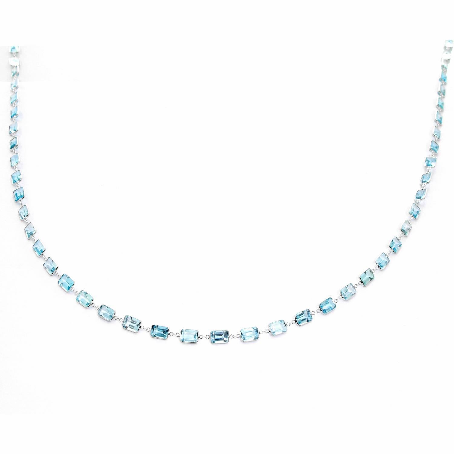 Classic 14 Karat White Gold Blue Topaz by the Yard Necklace In New Condition For Sale In Dallas, TX