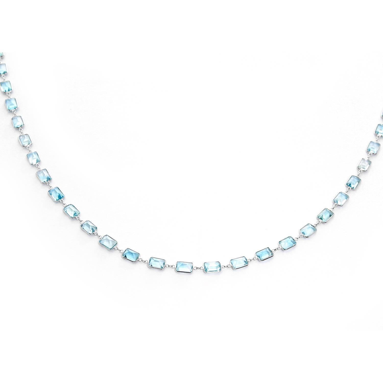Classic 14K White Gold Blue Topaz by the Yard Necklace - . Beautiful 14K White Gold with Rectangle Blue Topaz stones. Length 40 inches. Total weight 25.5 grams. Perfect to wear as a single strand or to double it around your neck!