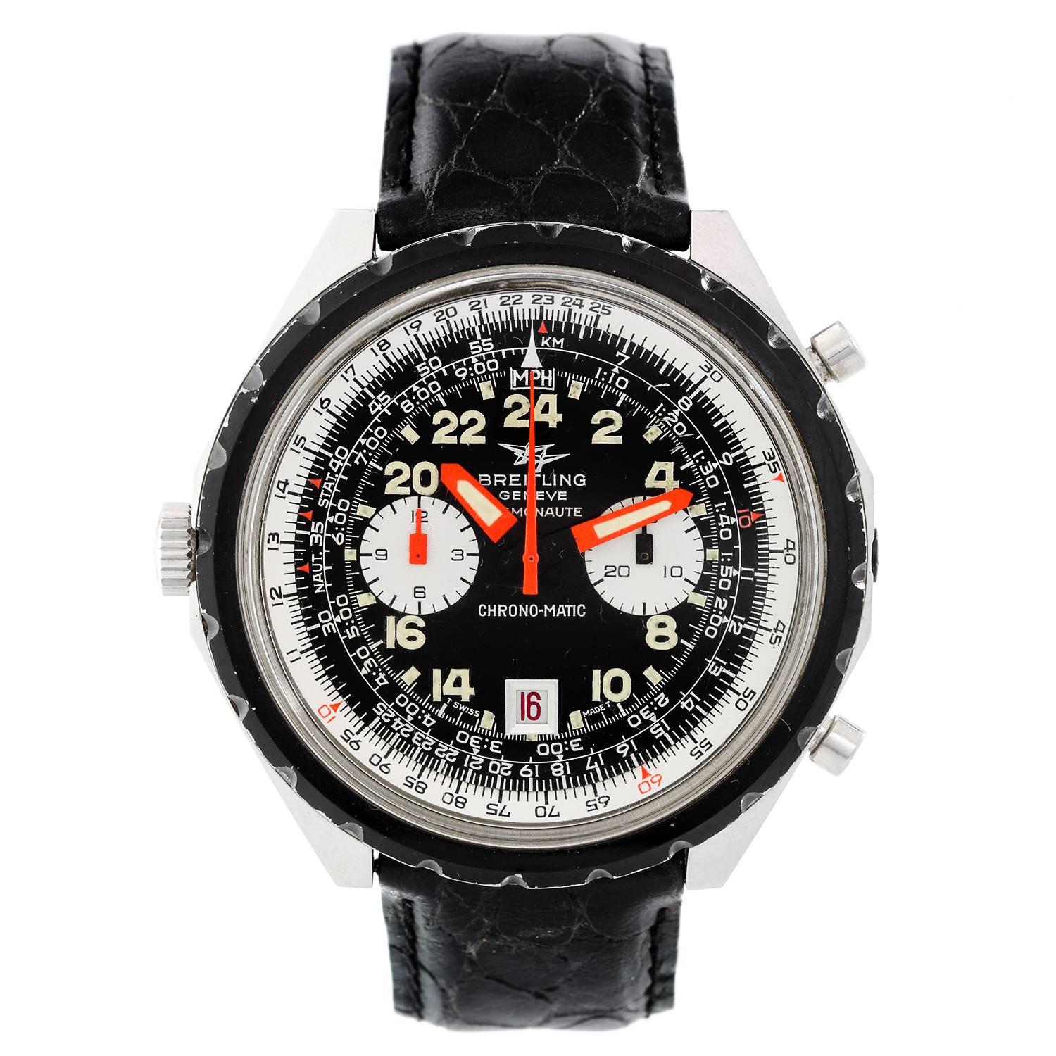 Breitling Stainless Steel Cosmonaute Chrono-Matic Automatic Wristwatch Ref  1809 at 1stDibs