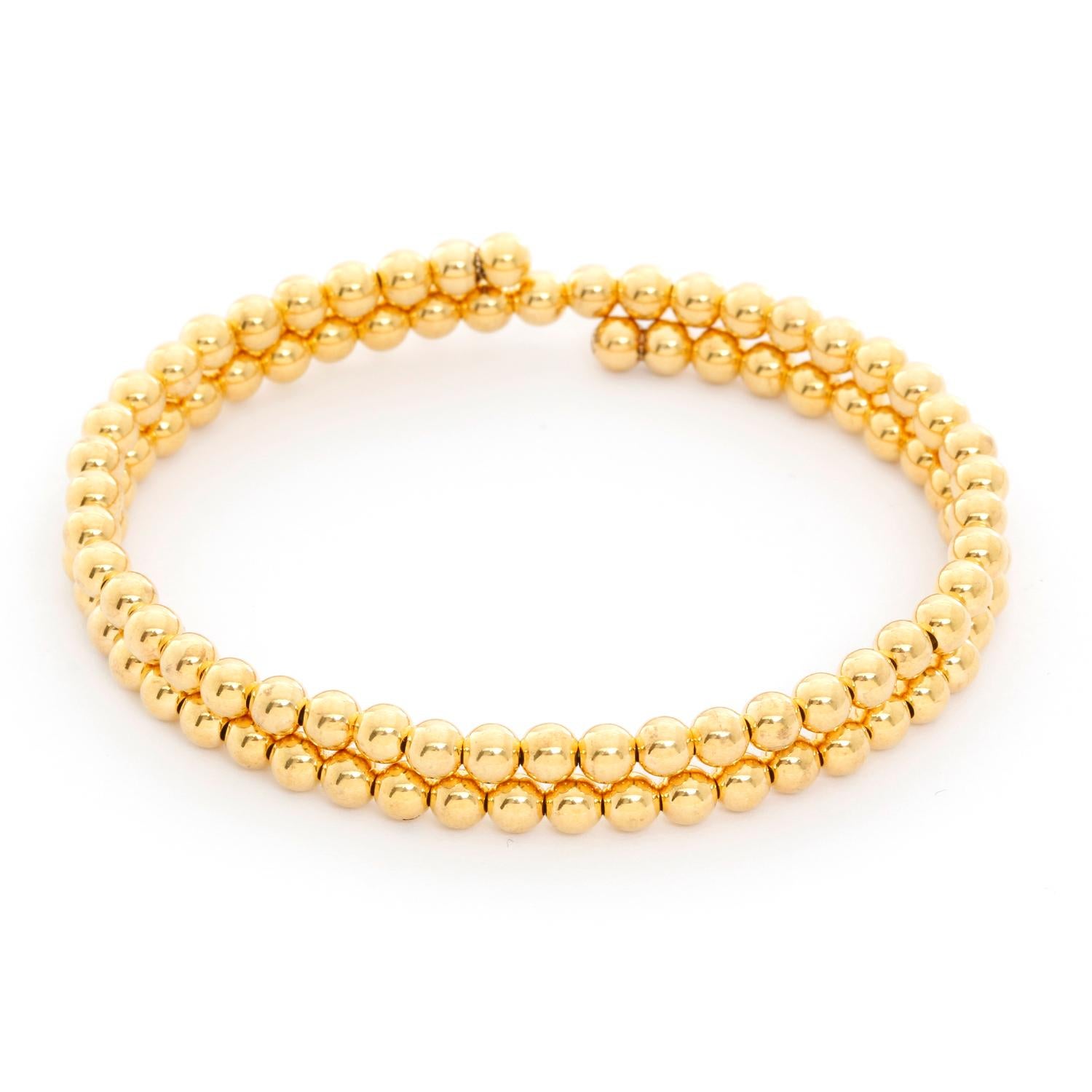 14 Karat Yellow Gold Beaded Double Strand Wrap Bracelet In New Condition In Dallas, TX