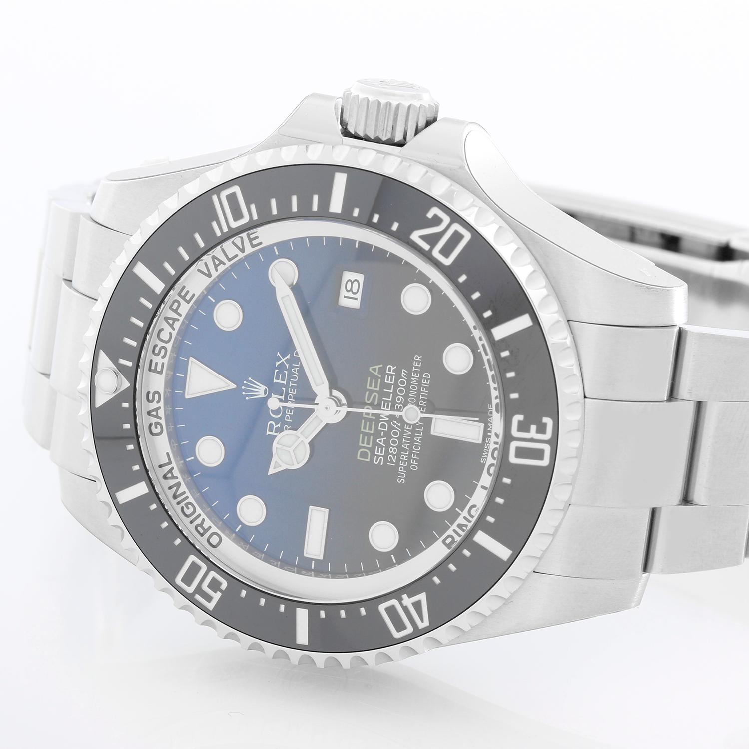Rolex Sea Dweller-Deep Sea Blue 116660 Men's Watch James Cameron - Automatic. Stainless Steel ( 44mm ). Gradient deep blue with unidirectional rotating ceramic bezel. Oyster bracelet with glide lock and adjustable clasp. Unused  with box and papers.