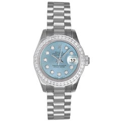 Rolex Lady's Platinum President Glacier Blue Diamond Dial Wristwatch Ref 179136