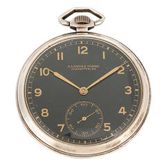A. Lange & Sohne Glashutte SA Rare Silver Black Dial Triple-Signed Pocket Watch