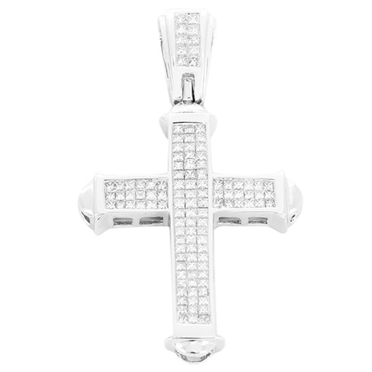 Amazing Invisible Set Diamond Gold Cross Pendant