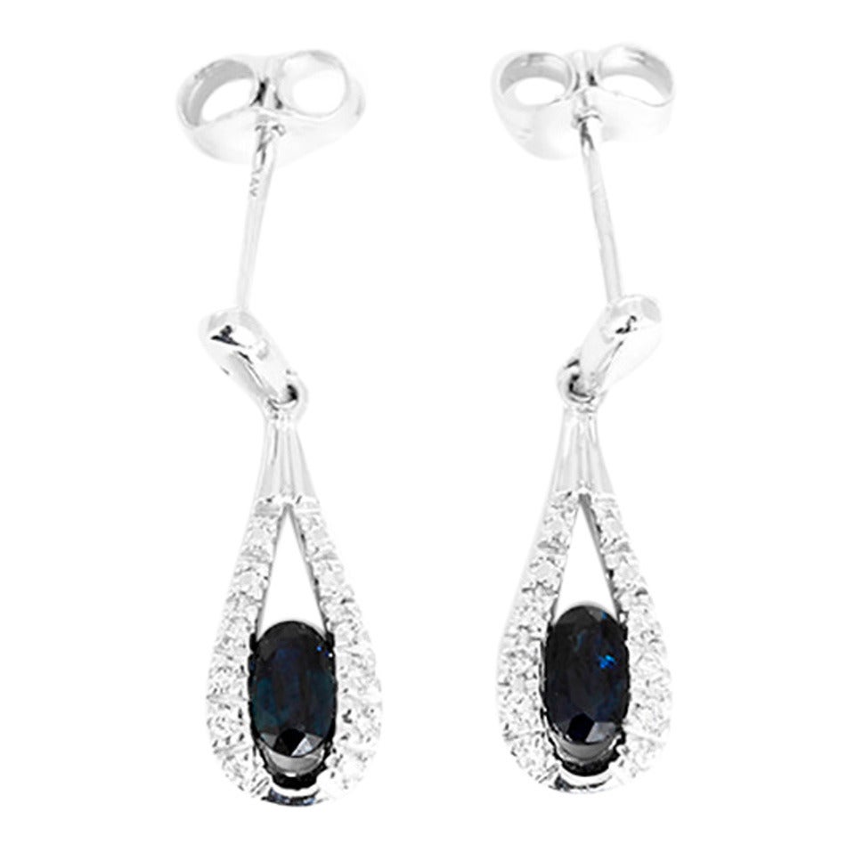 Amazing Sapphire Diamond White Gold Drop Earrings