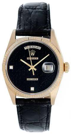 Rolex Yellow Gold Day-Date Black Jubilee Dial President Wristwatch