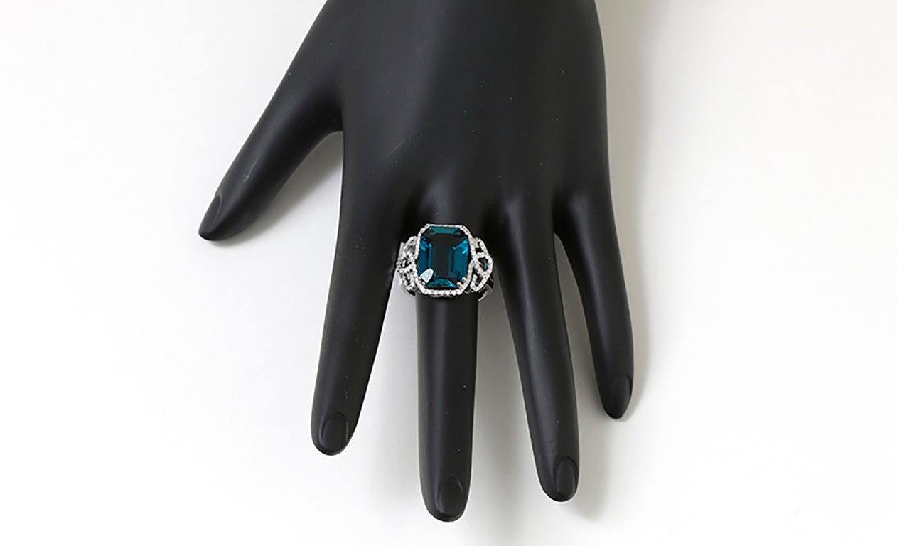 Women's Beautiful London Blue Topaz Diamond Gold Ring