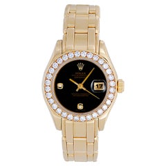 Rolex Lady's Gelbgold Diamant Masterpiece Pearlmaster Armbanduhr Ref 69298