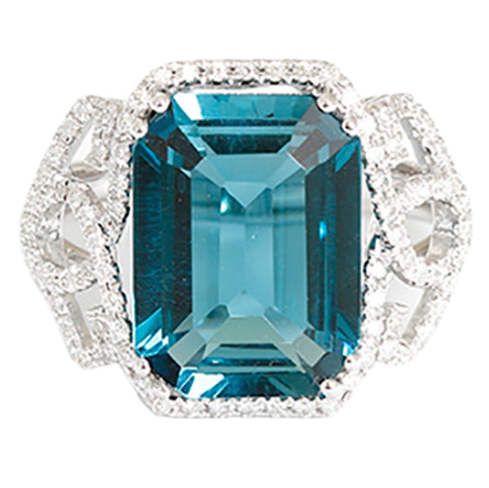 Beautiful London Blue Topaz Diamond Gold Ring
