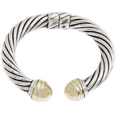 David Yurman Yellow Gold Dome and Sterling Silver Cable Bracelet