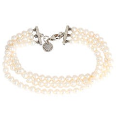 Tiffany & Co. Sterling Silver and Three Strand Akoya Pearl Bracelet