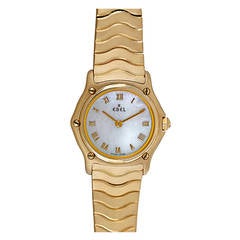 Vintage Ebel Lady's Yellow Gold Classic Wave Mother of Pearl Wristwatch Ref 8157111/2592