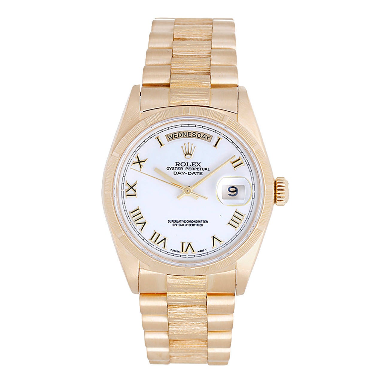 Rolex Yellow Gold President Day-Date Bark Finish Wristwatch Ref 18078