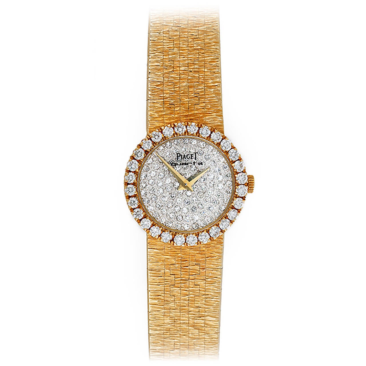 Piaget Lady's Yellow Gold Pave Diamond Dial Mesh Bracelet Wristwatch