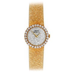 Piaget Lady's Yellow Gold Pave Diamond Dial Mesh Bracelet Wristwatch