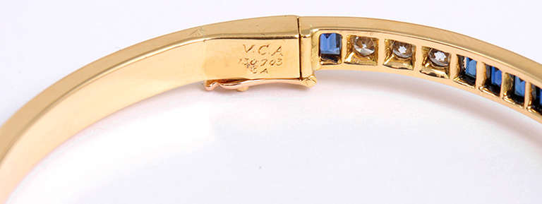 Van Cleef & Arpels Vintage Yellow Gold Sapphire and Diamond Bangle Bracelet In Excellent Condition In Dallas, TX